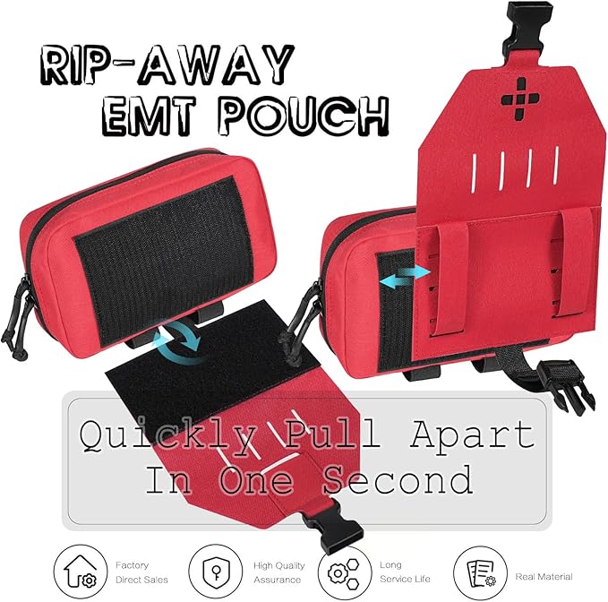 Ifak Pouch-Rapid Deployment Tactical MOLLE Trauma Kit Pouches, Quick Release Tear-Off Medical First Aid Kit Organiser with Red Immediate Identify for Emergency Surviva Activities.