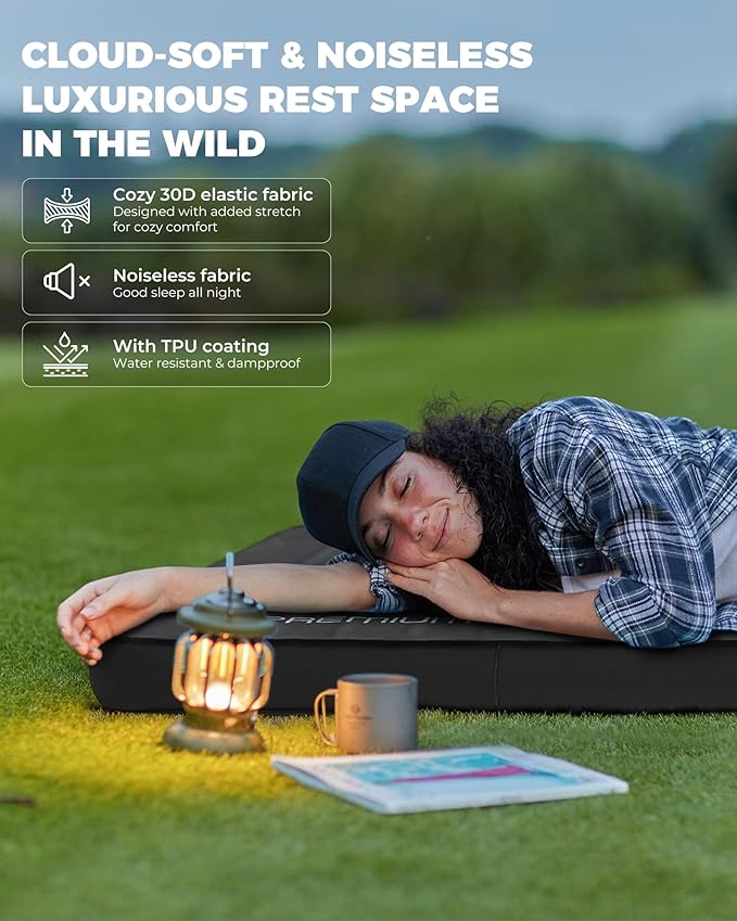 KingCamp Self Inflating Sleeping Pad, R 7.9 Air & Foam Sleeping Pad for Camping All Seasons, 3" Thick Single Camping Mattress for Camp Tent Outdoor Car, PVC Free (Black)