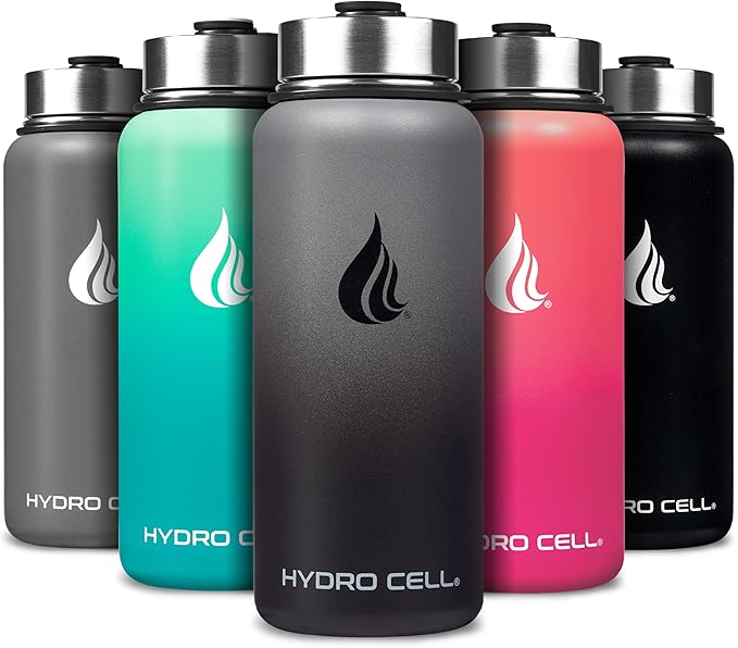 HYDRO CELL Stainless Steel Insulated Water Bottle with Straw - For Cold & Hot Drinks - Metal Vacuum Flask with Screw Cap and Modern Leakproof Sport Thermos for Adults (Graphite/Black 32oz)