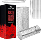 BBQ Net Tube - 2 Pack Rolling BBQ Basket, Quadratisches Verdicktes Design, Rolling BBQ Basket für Outdoor BBQ, rundes Edelstahl BBQ Netz, Camping Grill für Gemüse, Chips und Fisch