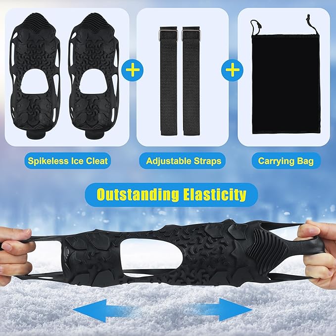 Spikeless Ice Cleats Snow Traction Crampons Anti-Slip Ice Grippers for Shoes and Boots Indoor Slip-On Ice Traction Devices Aids Rubber Footwear for Indoor/Outdoor