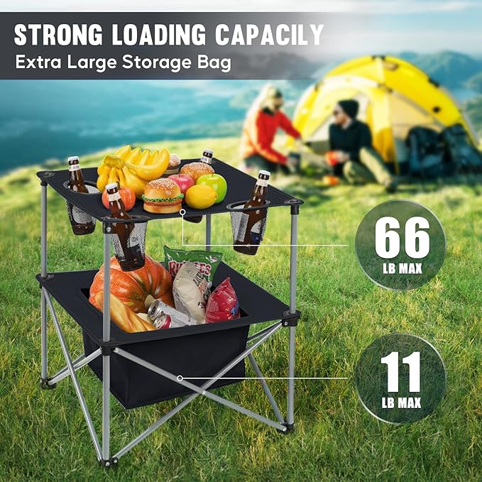 Portable Folding Camping Table Lightweight Outdoor Picnic Table with 4 Cup Holders & Storage Case Collapsible Tailgating Table for Camping Backyard Grill Outdoor Concerts