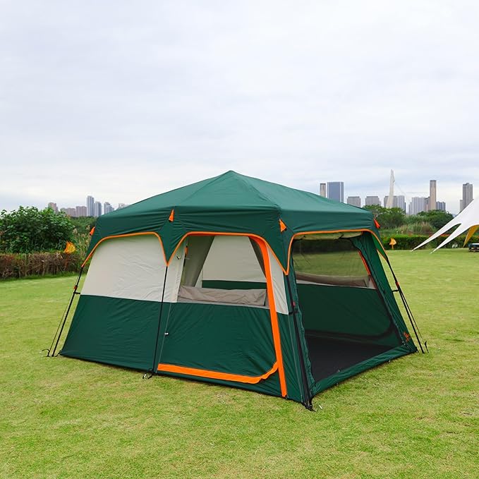 KTT Instant Tent 6 Person(C),Large Family Cabin Tents,Automatic Tent Build Quickly in 60S,2 Rooms,2 Top Windows,3 Doors and 3 Windows with Mesh,Waterproof,Big Tents for Outdoor,Picnic,Camping