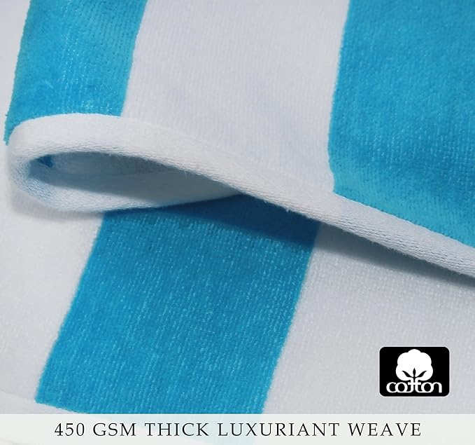 COTTON CRAFT Hooded Beach Towel – Oversized 35 x 70 Towel with Hood for Adults - 100% Cotton Velour Dobby Terry Towel - 450 GSM Pool Bath Wrap - Soft Absorbent Quick Dry – Cabana Stripe Aqua