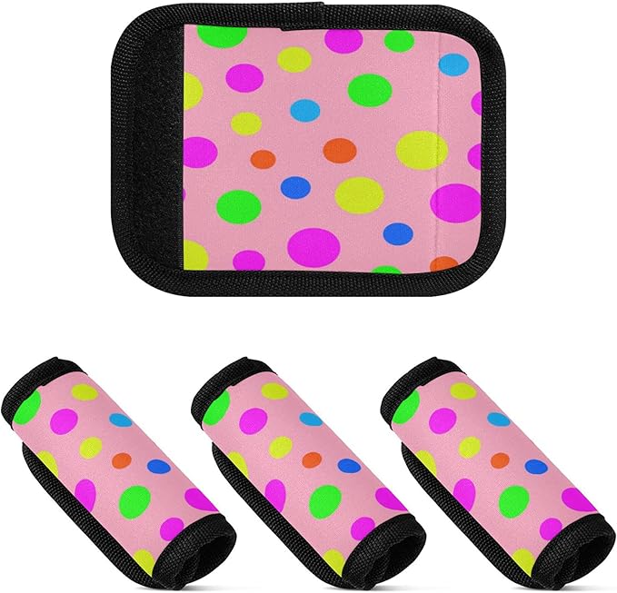 4 Pack Polka Dots Luggage Handle Wrap, Detachable Luggage Tag, Neoprene Suitcase Wrap with Comfort Grip & Bright Identifier for Suitcase, Travel Bag, Sports Bag