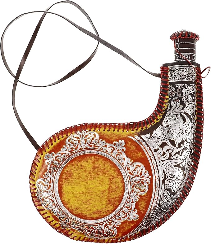 Amosfun Retro Wine Bota Vintage Leather Canteen Hip Flask Pouch Container Mongolia Water Bag with Strap for Travel, Camping, Hiking, 12.20 X 8.07 X 0.98 Inches