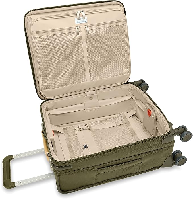 Briggs & Riley 21" Global Carry On Expandable Spinner - Luggage for International Travel, Suitcases with Wheels, Softside Rolling Bag for Men & Women, Self-Repairing Zipper- Baseline Collection, Olive