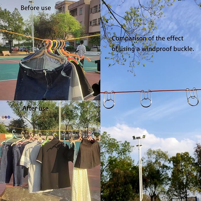 32Ft Portable Travel Clothesline is Also an Outdoor Camping Clothesline, Cruising Clothesline for Drying Clothes on Cruise Ships with 10 Windproof Clips, 10 Clothespins, 1 Storage Bag (Blue)