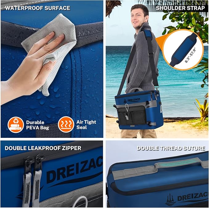 Dreizack Kayak Cooler Behind Seat, Waterproof Cooler for Kayaking,Paddle Board Cooler Compatible with Lawn-Chair Seat Kayak Accessories Cooler Bag Kayak Cooler Tow Behind for Camping Fishing