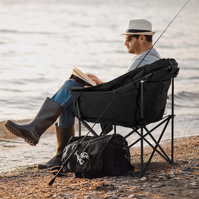 LILYPELLE Oversized Heated Camping Chair, Patio Lounge Chairs with 3 Heat Levels, Portable Folding Heated Chair Round Moon Saucer Folding Lawn Chair Outdoor Chair for Camping, Lounge Patio