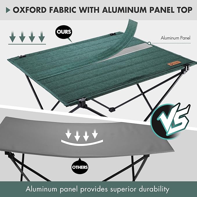 VILLEY Folding Camping Table with Carry Bag, Portable Lightweight Beach Table with Oxford Fabric and Reinforced Aluminum Panel for Outdoor, Camping, Picnic, Backyards, BBQ