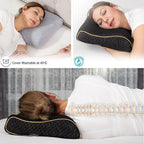 Travel & Camping Comfortable Memory Foam Pillow – Easy to Carry Portable Bag – Temperature Regulating Pillow Case (Black Contour + Extra Cover)