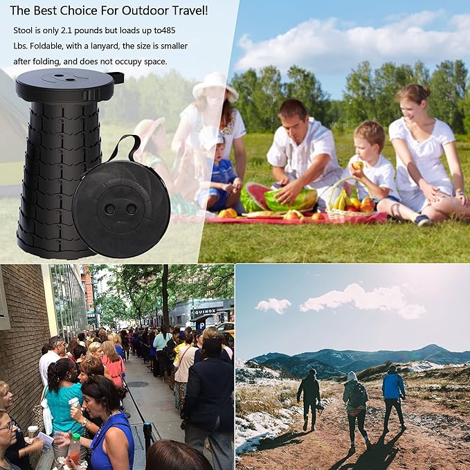 ALEVMOOM Upgraded Collapsible Stool with Cushion & Carry Bag, 500lbs Max Weight Portable Telescoping Stool, More Sturdy Lightweight Retractable Seat Folding Chair for Camping & Outdoors