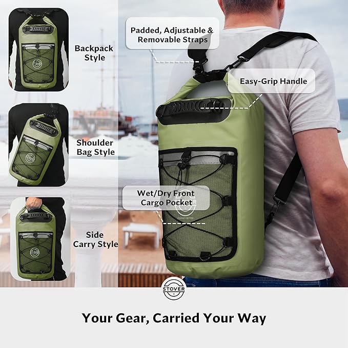 STOVER 5/10/25/30/40/55L Waterproof Backpack- Floating Dry Bag for Kayaking, Travel, Beach, Hiking, & Camping, Men/Women