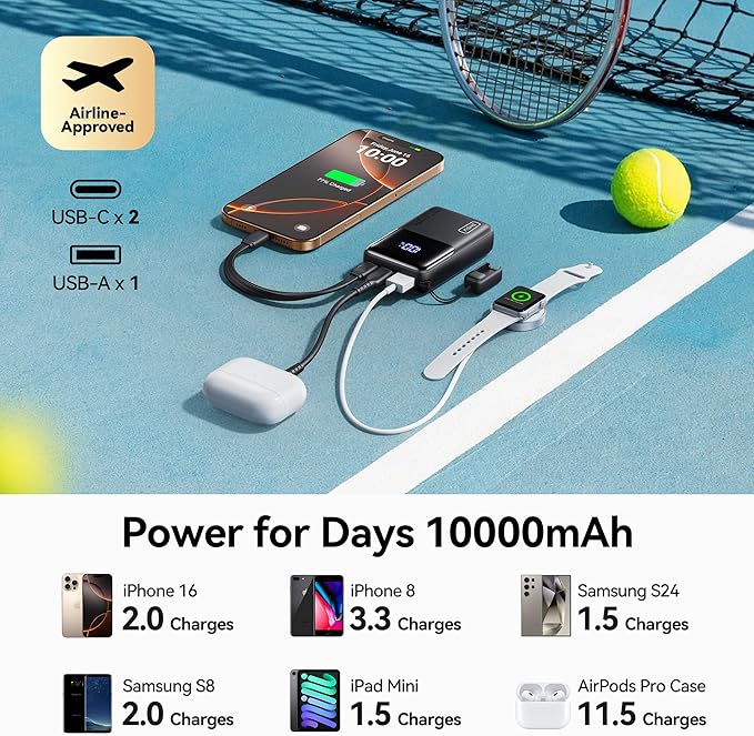 INIU Pocket Size Portable Charger, Ultra Small 10000mAh 45W PD Power Bank, USB C in&Out Fast Charging Battery Pack, Travel Essentials Powerbank for iPhone 17 16 15 14 Pro Air, iPad, Samsung S25 etc