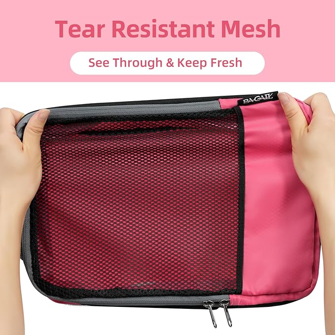 BAGAIL 4 Set/6 Set/8 Set Compression Packing Cubes Travel Accessories Expandable Packing Organizers (Half Mesh, 6-Coral)