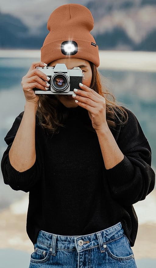 ATNKE LED Lighted Beanie Hat,USB Rechargeable 4 LED Running Headlamp Bright Cap with The Light Gifts for Men and Women