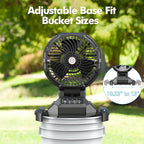 Portable Misting Fan, 4 Powerful Speed & 4 Spray Modes, 30000mAh Battery Powered, Remote Control, Auto Oscillation with Adjustable Base fit for 10-13 inch Bucket for Outdoor Camping Beach Travel