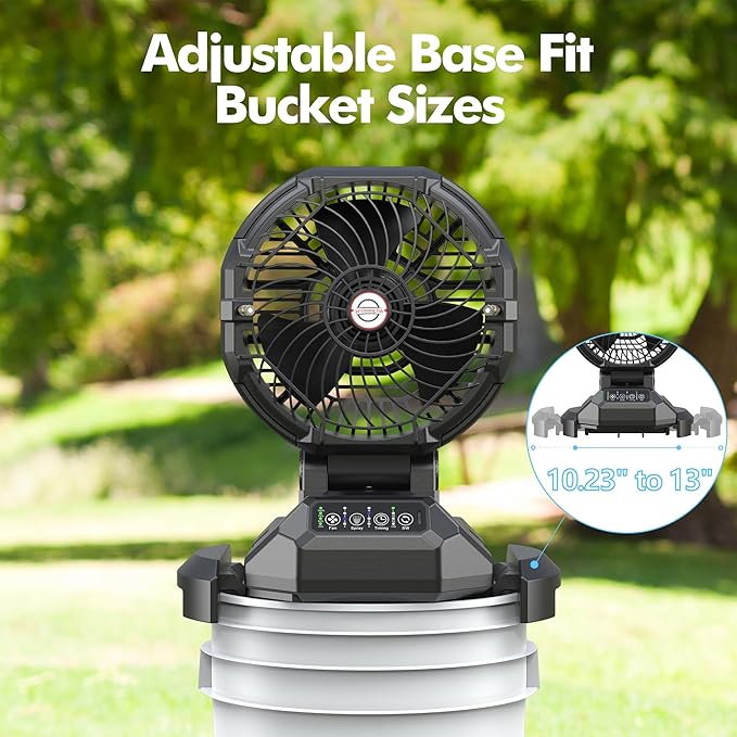 Portable Misting Fan, 4 Powerful Speed & 4 Spray Modes, 30000mAh Battery Powered, Remote Control, Auto Oscillation with Adjustable Base fit for 10-13 inch Bucket for Outdoor Camping Beach Travel