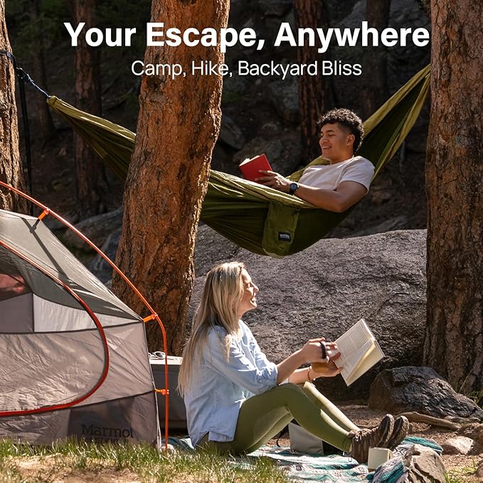 Kootek Camping Hammock, Portable Hammocks with Tree Straps & Attached Carry Bag, Camping Essentials Gear, Perfect for Outside Indoor Hiking Beach Backpack Travel