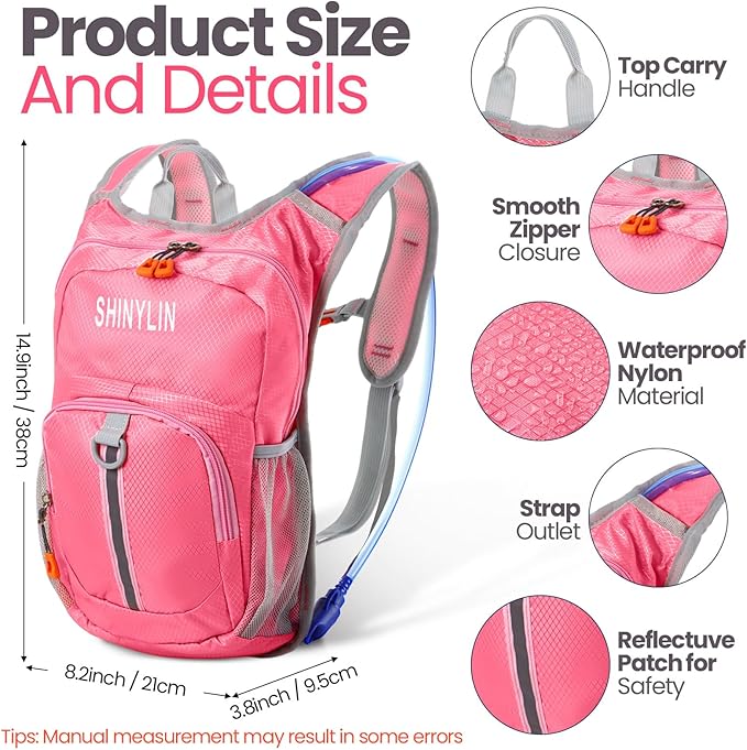 Kids Hydration Backpack with 1.5L Water Bladder Hiking Backpack Lightweight for Boys or Girls Children Biking Climbing Running Cycling