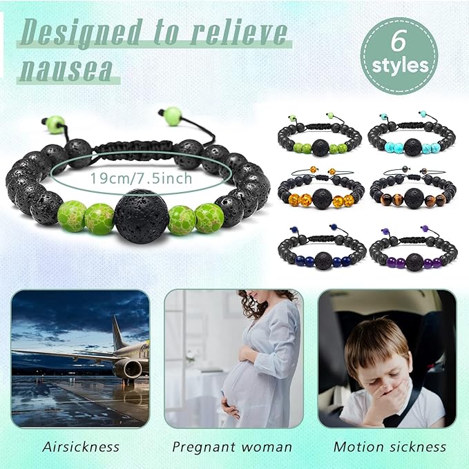 Hion Motion Sickness Bands Anti Nausea Acupressure Wristband Anti Nausea Bracelet for Motion Sickness and Morning Sickness（YC-SL-6PCS-TJ-1）