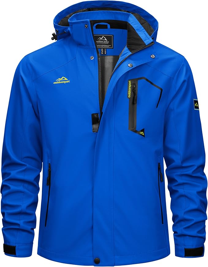 TACVASEN Men's Rain Jacket Lightweight Windbreaker with Hooded Water Resistant Outdoor Raincoat for Hiking Travel Camping