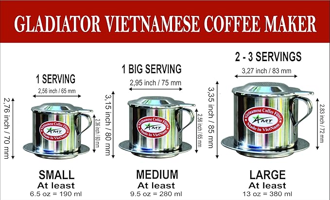 AMT 13 oz Coffee Maker - Vietnamese Phin Filter, 2-3 Servings, Screw Down Coffee Dripper for Home Office
