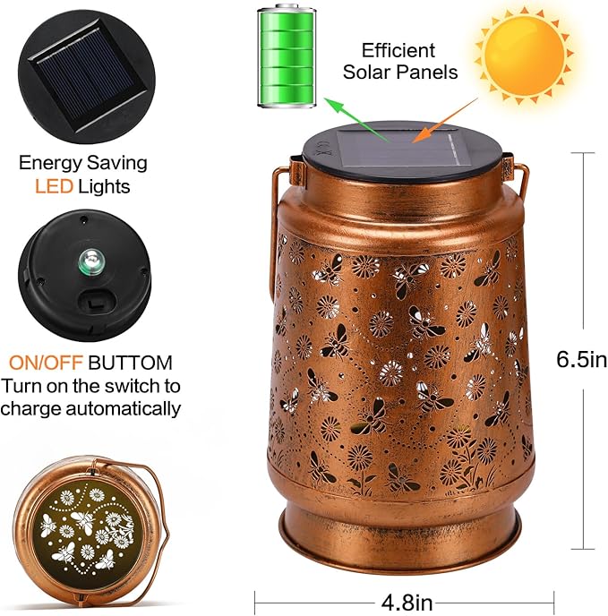 Solar Lanterns Outdoor Waterproof Bee Garden Decor Gifts for Women Mom Grandma Hanging Solar Lights Metal Solar Decoration Outside for Yard,Patio,Backyard,Porch