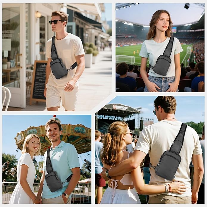 VADOO Sling Bag, Crossbody Bag with Zipper Lock, RFID Blocking & Water Resistant for Men and Women