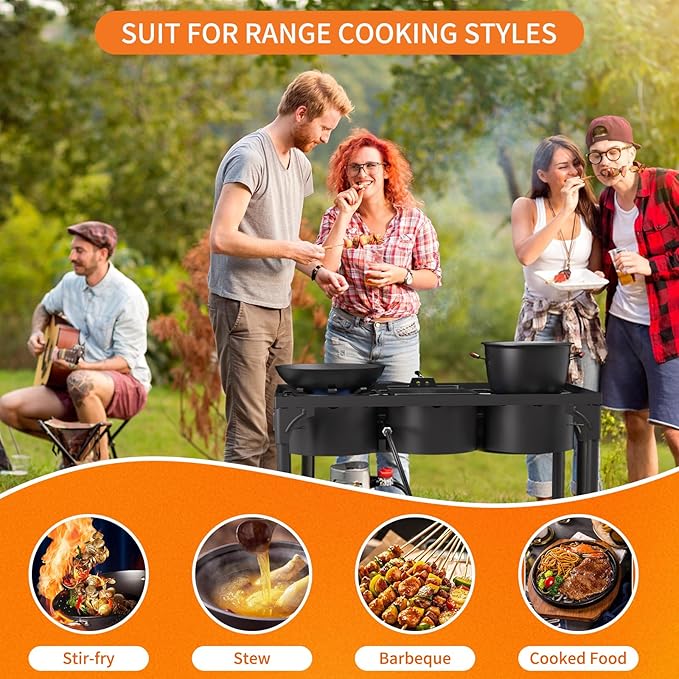 High Pressure Propane Burner, 3 Burner Camping Stove with Detachable Legs, 225,000 BTU Propane Gas Stove Burner with 0-20 PSI Regulator for Camping, Tailgating, Backyard, Outdoor Cooking