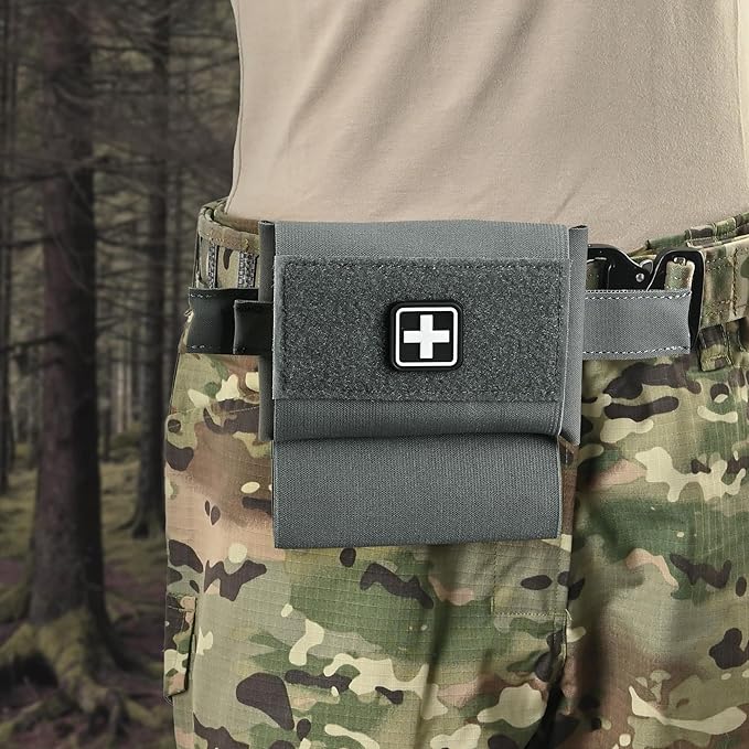 2-in-1 Micro Med Kit Med Pouch Tactical Mini First Aid Pouch Empty Small IFAK Pouch Compact Med Pouch EDC Bag with Tourniquet Holder |MOLLE Belt IFAK Micro Trauma Kit Pouch