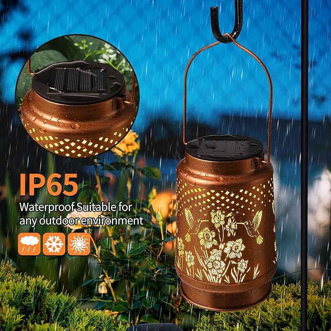 Solar Lanterns Outdoor Waterproof Hummingbird Garden Decorations Gifts for Women Gifts for Mom Grandma Birthday Gifts Hanging Solar Lanterns Outdoor for Patio Decoration, Deck, Lawn, Passageway