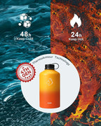 BUZIO 128oz Gallon Water Bottle, Insulated Water Jug with Straw Lid and Carrying Sleeve (Cold for 48 Hrs) Stainless Steel Hydro Metal Canteen Water Flask, Yellow Orange