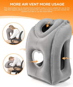 Sunany Travel Pillow, Upgraded Plane Pillow for Long Flights, Inflatable Neck Pillow Used for Airplanes,Cars,Buses,Trains,Office Napping with Eye Mask,Earplugs (Gray)