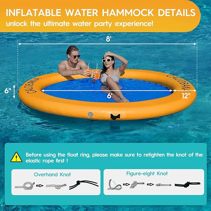 Round Floating Ring Inflatable Water Hammock Heavy Duty River Floats Lake Raft for Adults Tanning Pool Lounger Float Island Platform Pad Mat for Party