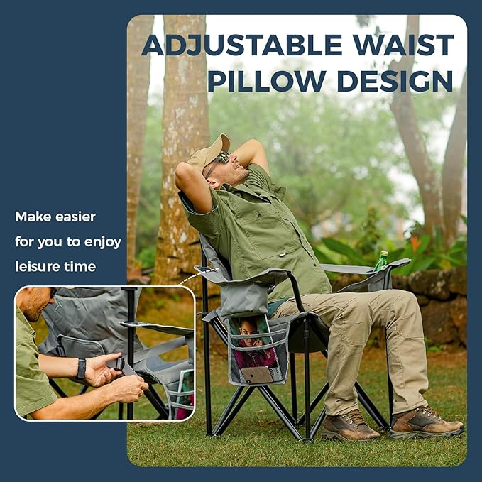 KingCamp Oversized Camping Folding Chair with Lumbar Support, Heavy Duty Ergonomic Padded Arm Chair with Cooler Bag, Cup Holder, Portable for Outdoor