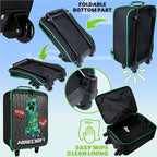 Minecraft Kids Luggage with Wheels Foldable Rolling Suitcase Creeper Travel Bag Vacation Weekend Trips Travel Essentials (L18.1inch x W11.8inch - 15L, Black)