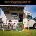 8 Pcs Ground Anchors Screw in, 12 Inch Heavy Duty Tent Stakes with Trampoline Anchor Hook Ground Stakes for Camping Tent Canopies Ports Sheds Swing Sets Securing Animals (Orange)