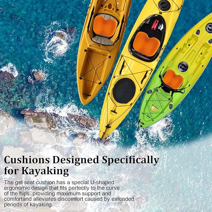 NEW-Vi Anti-Slip Kayak Seat Cushion - Waterproof Thicken Gel Boat Kayak Canoe Rowing Stadium Pad for Sit in Kayak Chair Kayak Accessories Equipment Gear for Fishing Kayak