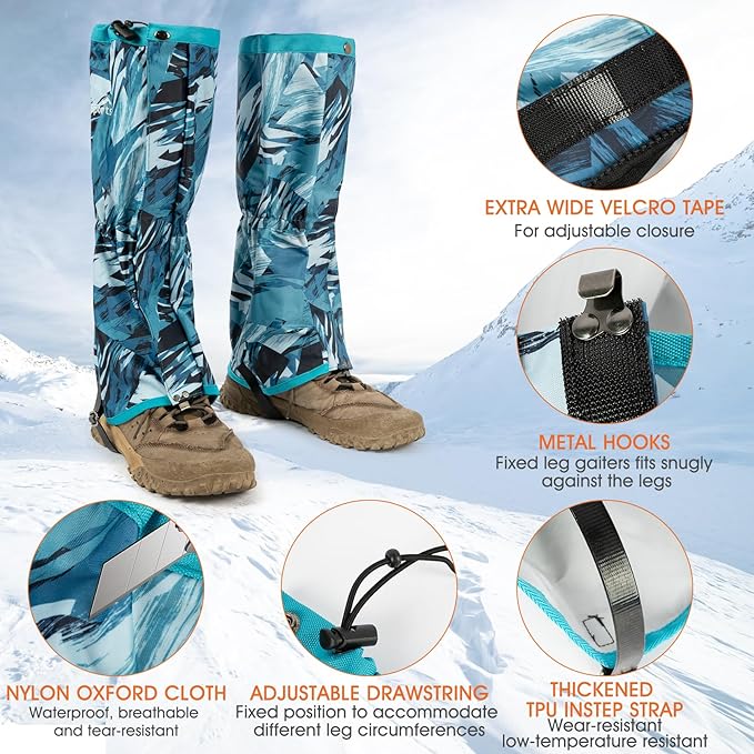 Waterproof Adjustable Leg Gaiters for Men and Women Snow Boot Gaiters for Hiking in Hunting Sand and Mud Mountain Climbing or Snowshoeing