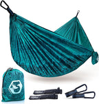 Foxelli Camping Hammock - Lightweight Portable Hammock, Easy Setup with Tree-Friendly Ropes & Steel Carabiners, Heavy Duty Parachute Nylon for Indoors and Outdoors