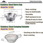 CAMPINGMOON 1pc Stainless Steel Camping Sierra Cup 310ml with 1pc Colander S-220/S-213