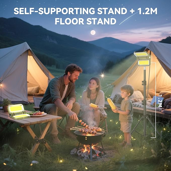 Solar Camping Light Rechargeable with Magnet, 0.73lbs, 5000mAh Battery with 3.94 ft Stand, 2400 Lumens Cordless Outdoor Lamp, Dimmable Light for Emergency, Camping, Hiking