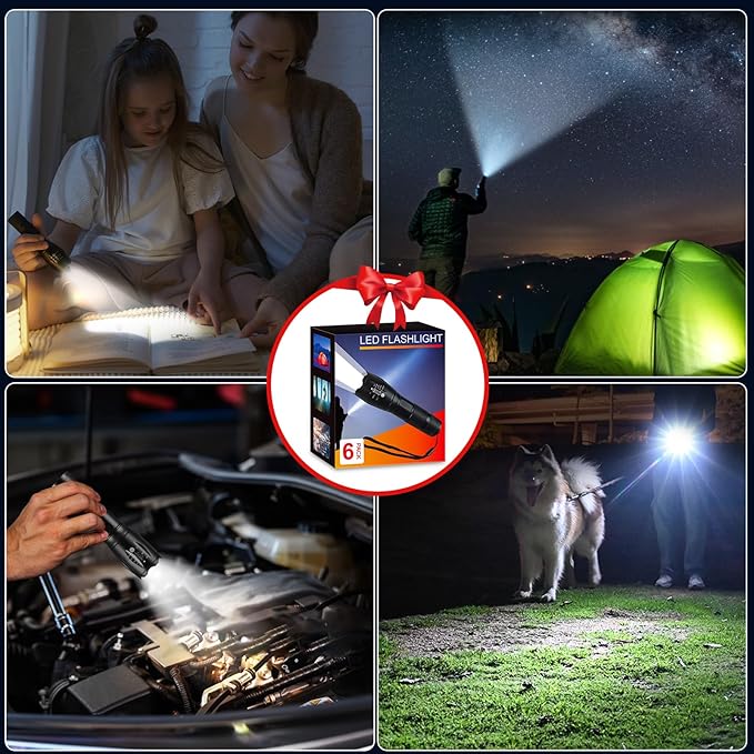 6Pack LED Flashlights High Lumens, 5Mode Tactical Flashlight for Home, Small Flashlights Powerful, Pocket Flashlight Bright, Adjustable Torch Light, Mini Flash Light for Emergencies Camping Outdoor