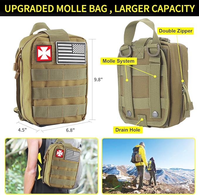 Survival Kit, 160 Pcs Emergency Supplies Camping Accessories with Upgraded Molle Bag, Gifts for Men Outdoor Adventure Camping Hiking Hunting (Green)