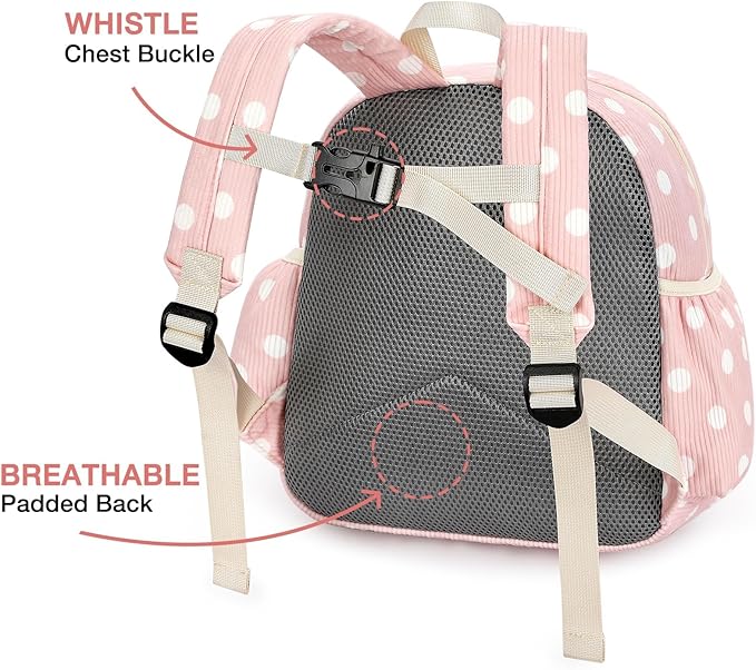 STEAMEDBUN Corduroy Kids Backpack for Girls and Boys 5-8: Girls Backpack for Elementary Kindergarten - 15 inch Cute Backpacks for Kids - Polka Dot