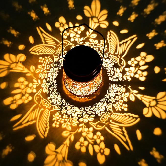 Outdoor Solar Lanterns Hummingbird Decor, Nelyeqwo Waterproof Hanging Solar Lights Gifts for Women Men Metal Lantern Decor for Garden Patio Lawn Porch Backyard Tabletop Pathway Landscape