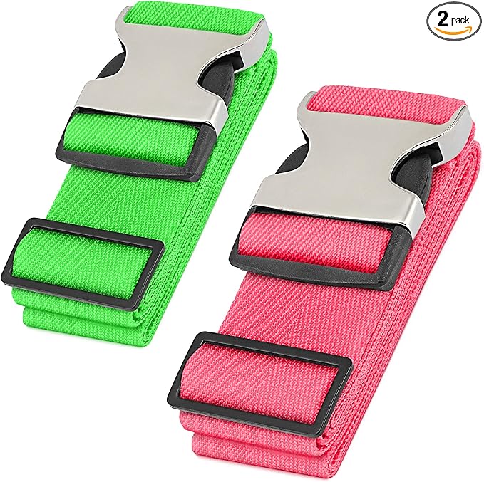 Hero Luggage Straps for Suitcases and Carry-On (2-Pack) Heavy-Duty Secure Belts with 700+ lbs. Max Force Tension (Green/Pink)