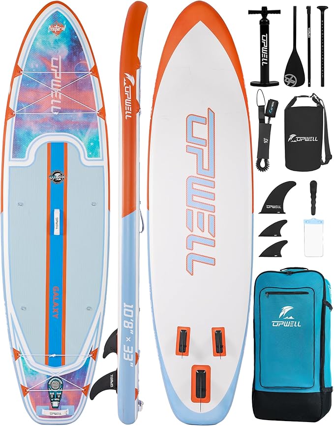 UPWELL 11’6”/11'2”/11'/10'8”/10'6”/10'2” Inflatable Stand Up Paddle Board with sup Accessories Including Backpack, Repairing Kits, Non-Slip Deck, Leash, 3 Fins, Paddle and Hand Pump